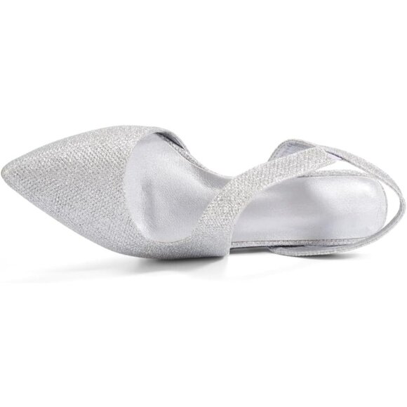 Rhinestone Kitten Silver Low Heel Sparkly Pumps for Women Dressy Wedding Shoes - Picture 6 of 9